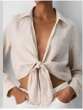 Aritzia Striped Tie-Front Crop Top